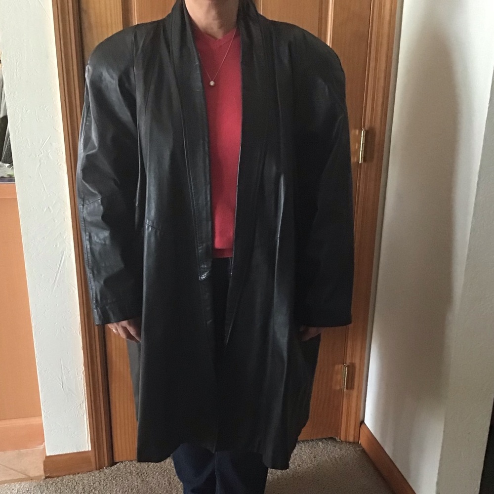 Genuine long Black Leather Jacket